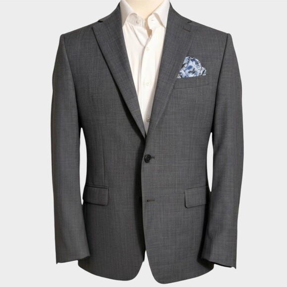$ 395 RALPH LAUREN Mens Blazer Sport Coat Two Button Jacket46L Gray Wool Suits